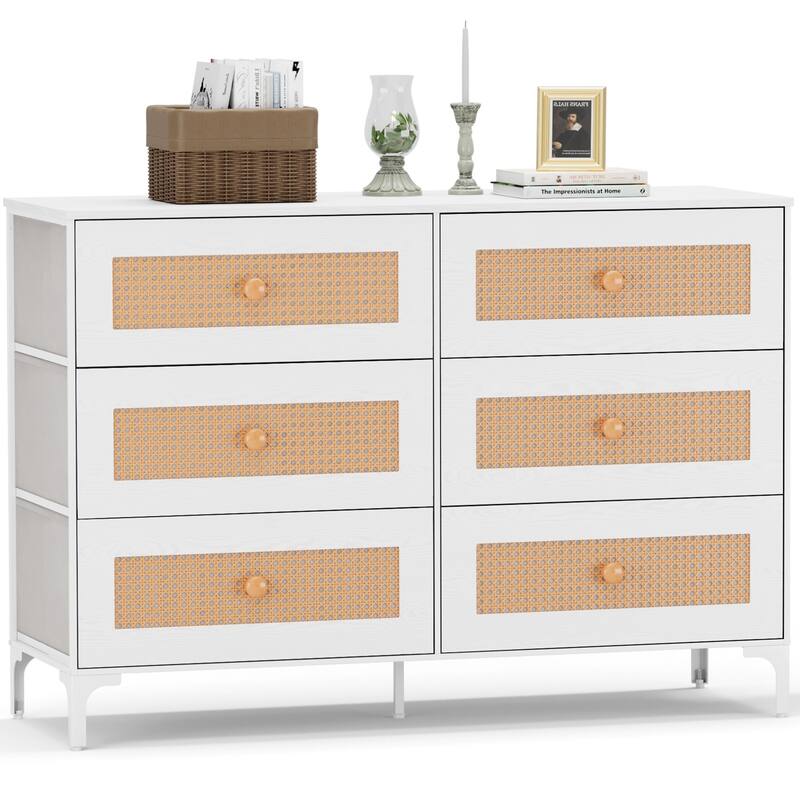 Wide Fabric Dresser 6 Drawer Dresser Storage Tower Unit