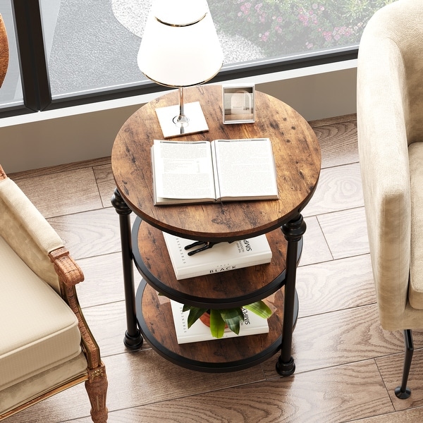 End Table 3 Tier Round Side Table Brown