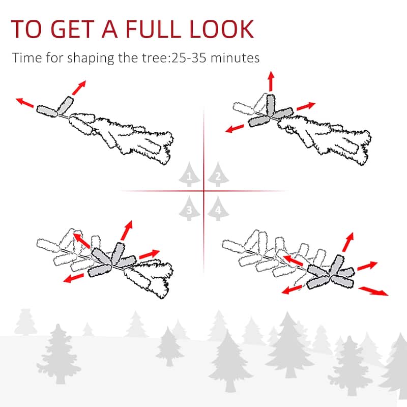 HOMCOM Pre-Lit Snow-Flocked Slim Douglas Fir Tree - Realistic Branches, LED Lights - Green