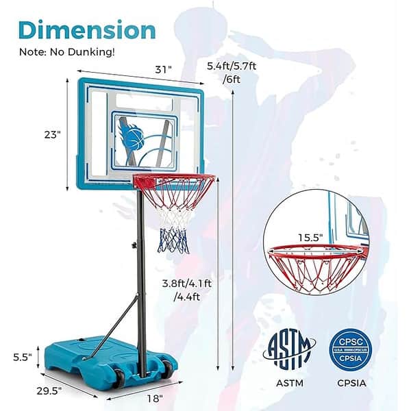 3.8-4.4 FT Adjustable Poolside Basketball Hoop BasketballGoal System