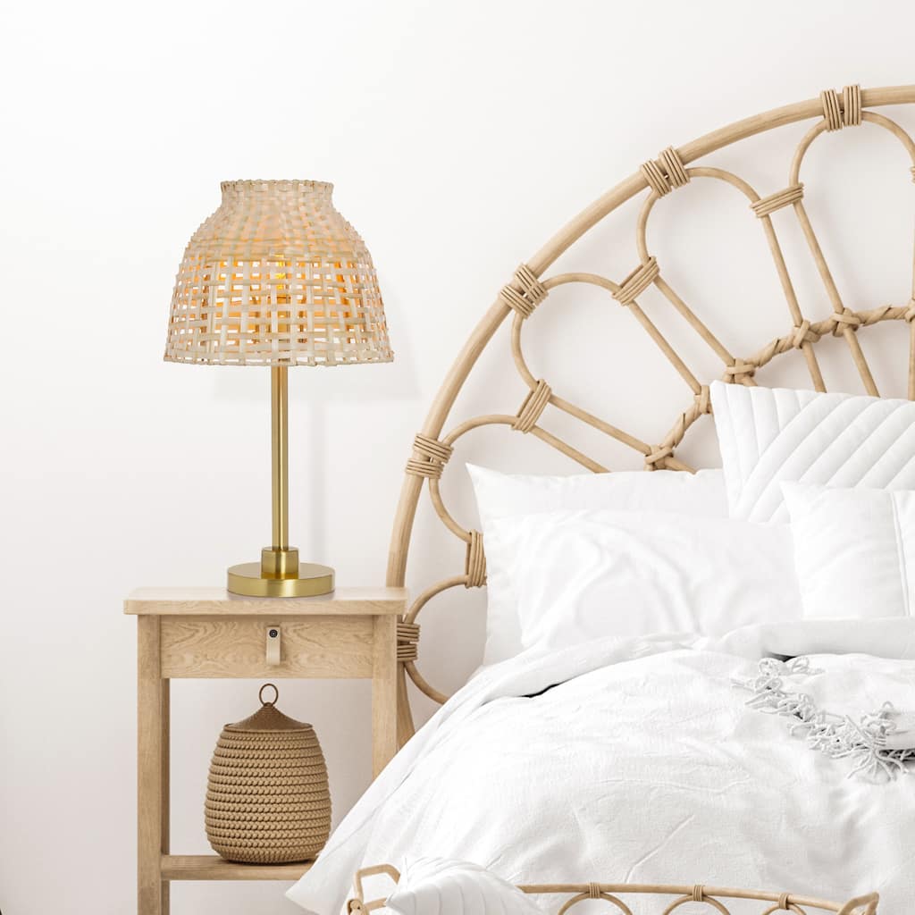Ezekiel River of Goods Gold and Tan Metal and Bamboo Empire Shade 20-Inch Table Lamp - 11" x 11" x 20"