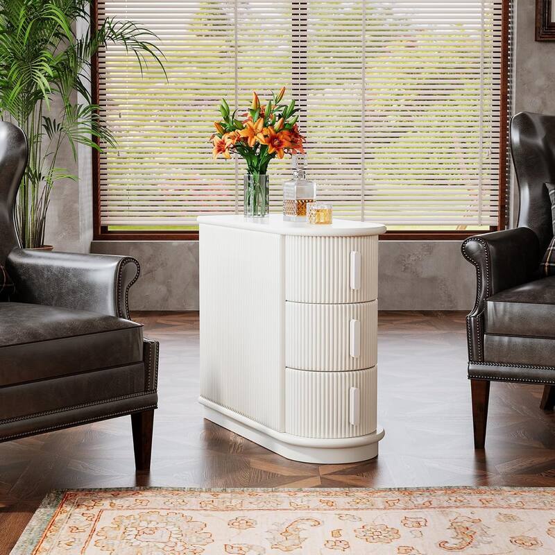 3-Drawer Wooden End Table, Slim Sofa/Chair Side Table Nightstand for Living Room & Bedroom