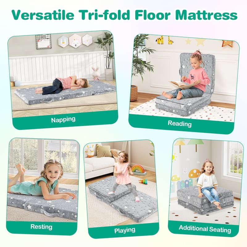 Gymax Foldable Floor Mattress for Kids Glow in the Dark Toddler Nap