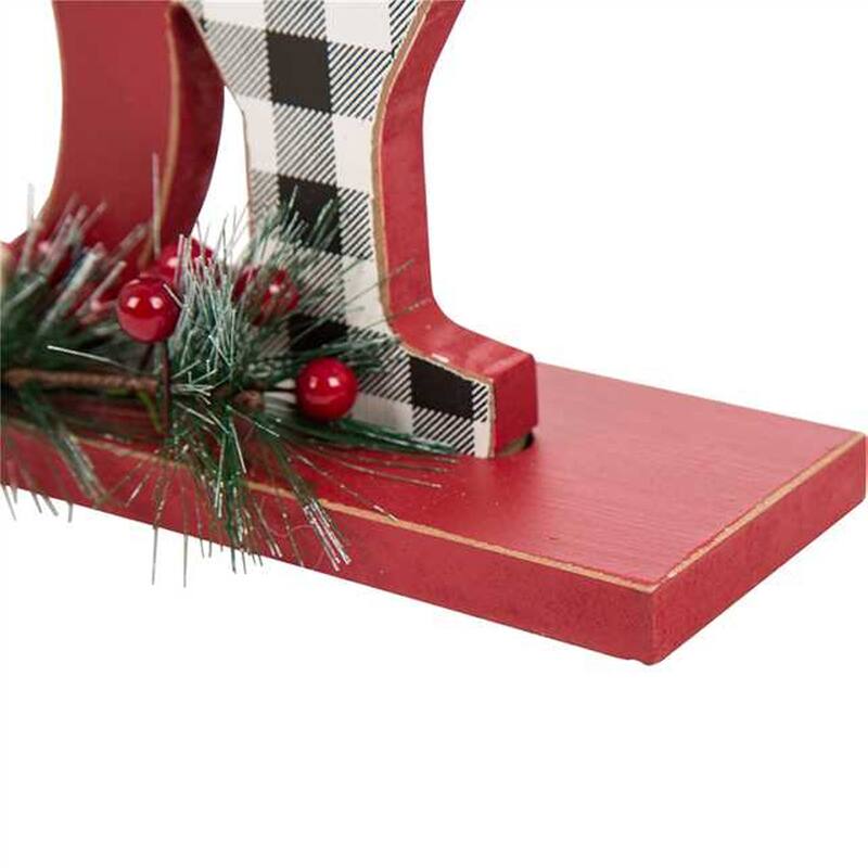 Glitzhome Christmas Wooden Plaid JOY NOEL Word Table Decor