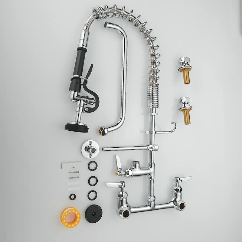 26 Inch Modern Commercial Brushed Nickel Kitchen Faucet with Pre-Rinse Sprayer - 8 In. W X 25 In. H X 8 In. D