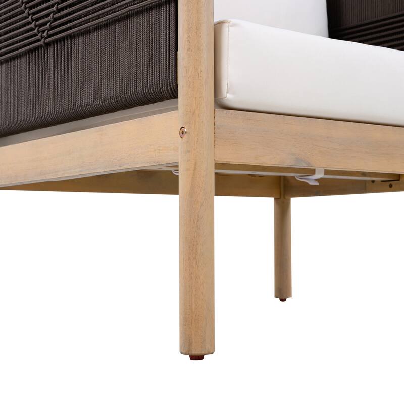 Christopher Knight Home - Outdoor 2-Piece Set with Acacia Wood Loveseat and Coffee Table, Rope Panels & Cushioned Seating