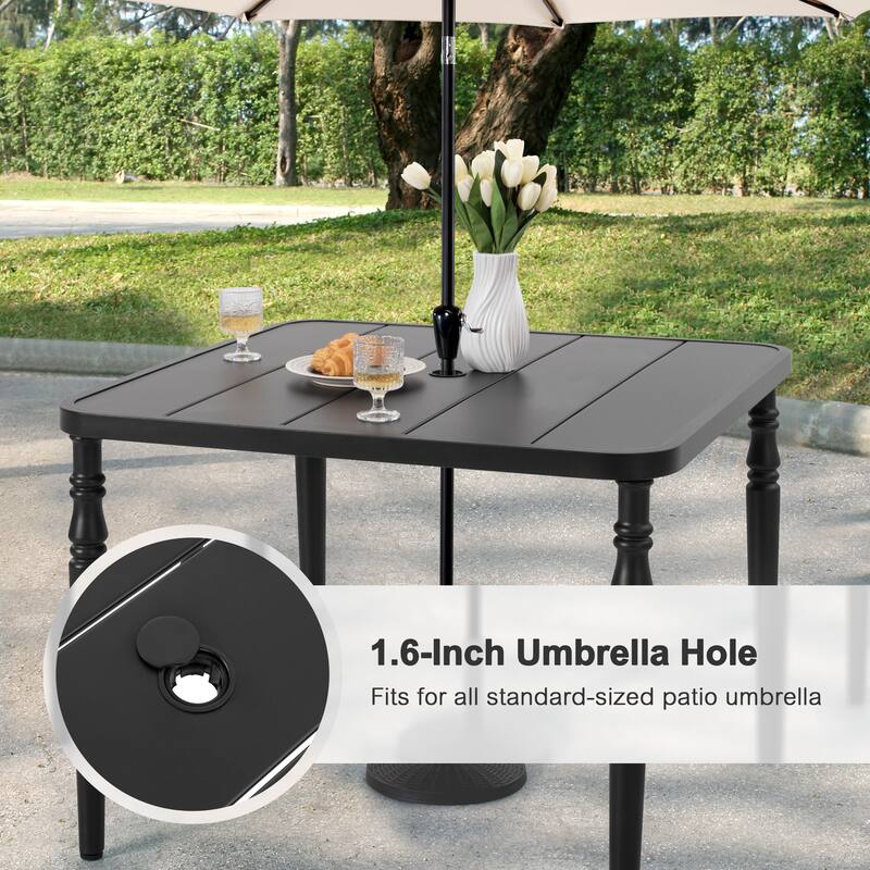 5-Piece Textilene Patio Dining Set with Umbrella Hole, Stackable Design