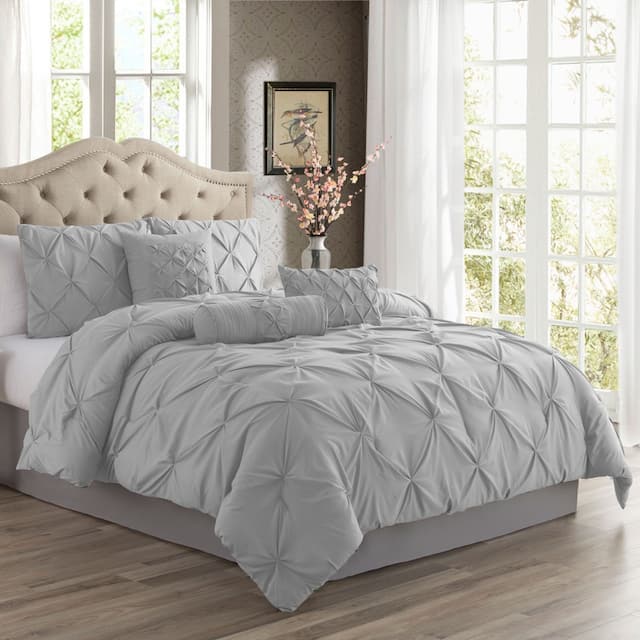 Swift Home Modern Pintuck Ultra-Soft Microfiber 3-Piece Bedding Comforter Set - Silver - King