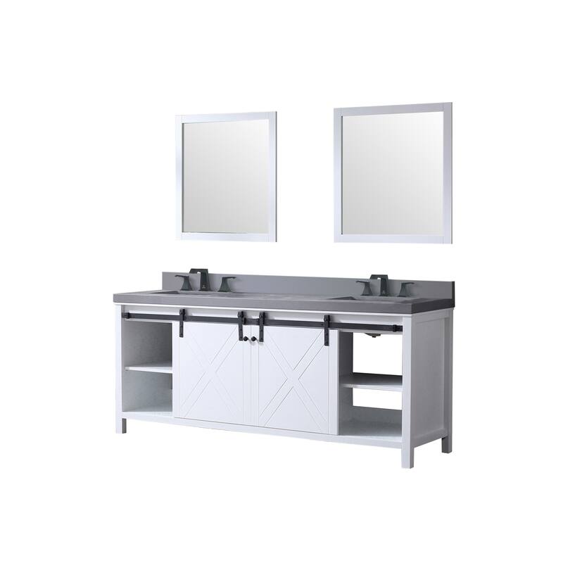 Marsyas Bath Vanity, Grey Quartz Countertop, Faucet Set and Mirrors