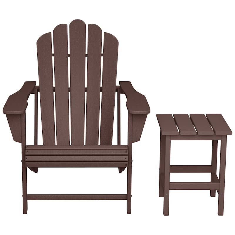 Aderson Outdoor Poly Adirondack Chair with Side Table - Dark Brown