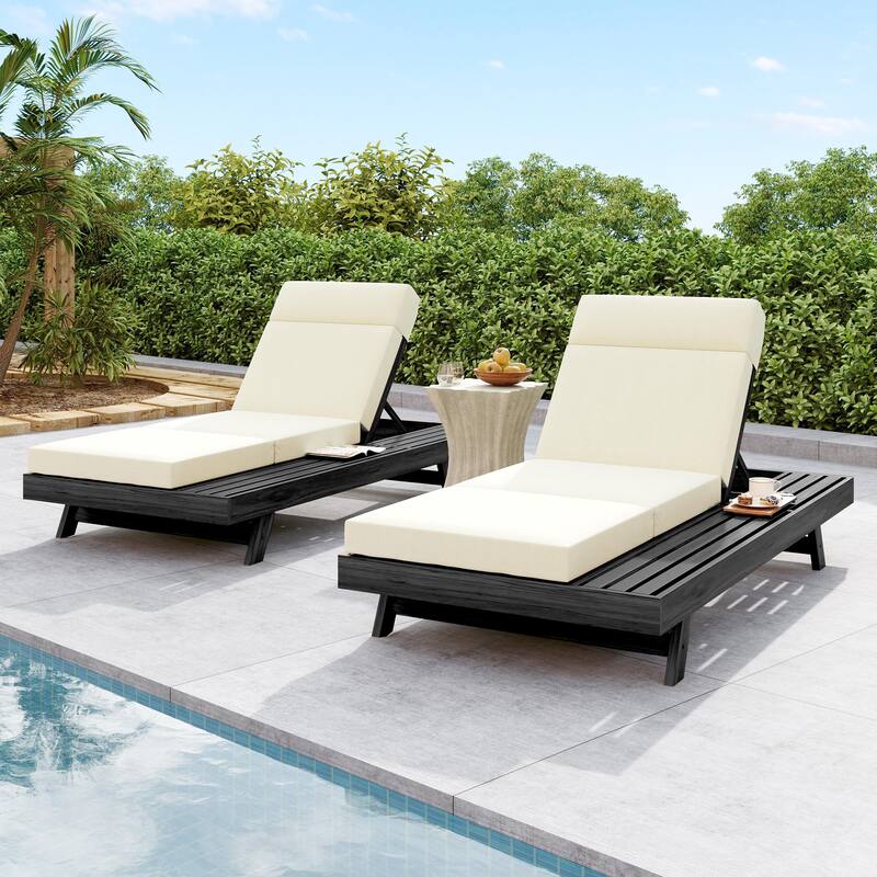 Christopher Knight Home - Elmont Outdoor Acacia Wood Adjustable Chaise Lounge with Water-Resistant Cushions & Headrest Cushion