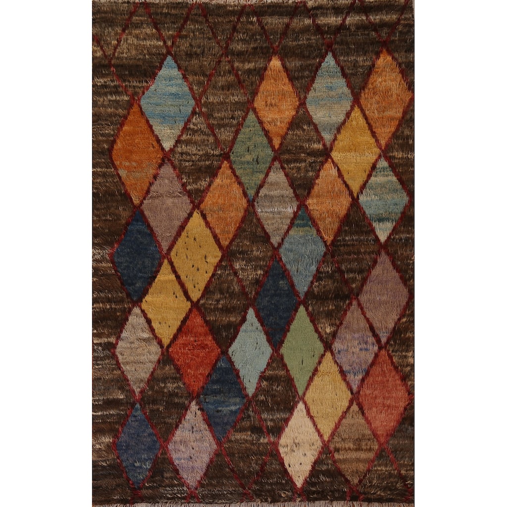 Hand Knotted Oriental 100% Wool Carpet Tribal Trellis Brown Moroccan Area Rug - 9' 4'' X 6' 11''
