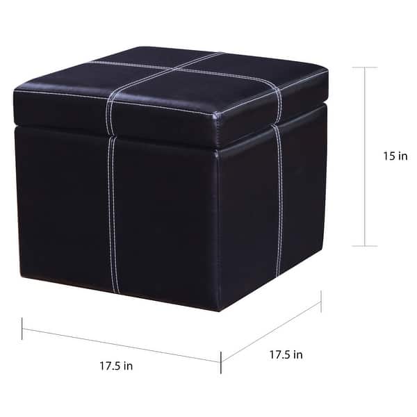dimension image slide 1 of 4, Adeco Bonded Leather Contrast Stitch Square Storage Ottoman Footstool