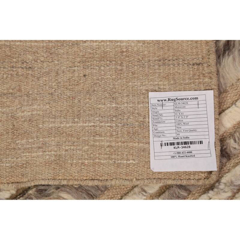 Striped Abstract Moroccan Indian Accent Rug Hand-Knotted Wool Carpet - 2'0"x 3'0"