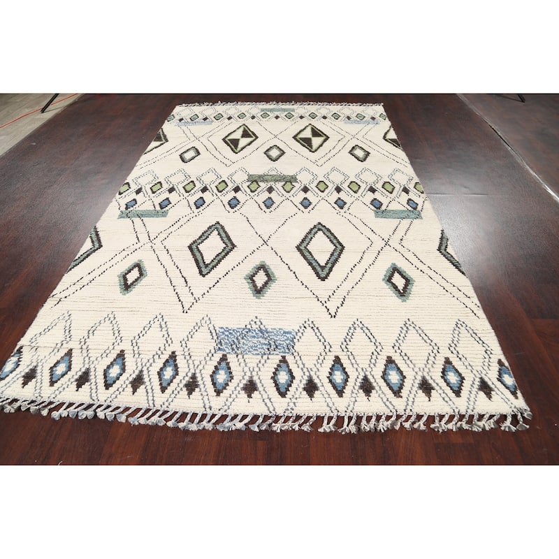 Modern Vegetable Dye Oriental Moroccan Berber Area Rug Wool Handmade - 5'9" x 9'3"