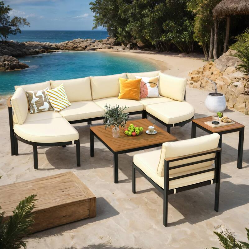 Modern Outdoor Conversation Set w/ Cushions, Patio Sectional Sofa Set