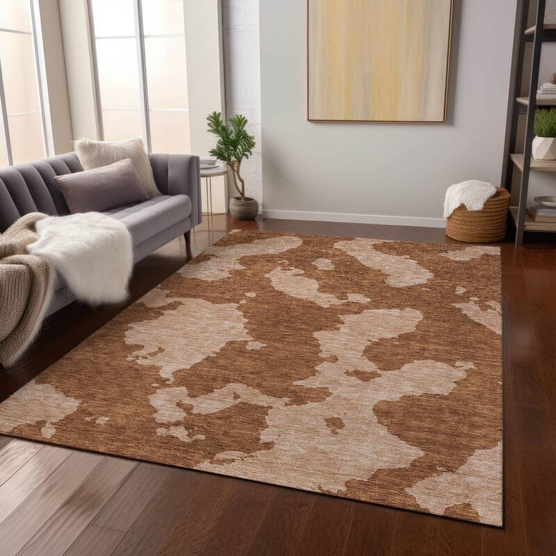 Machine Washable Indoor/ Outdoor Contemporary Abstract Chantille Rug
