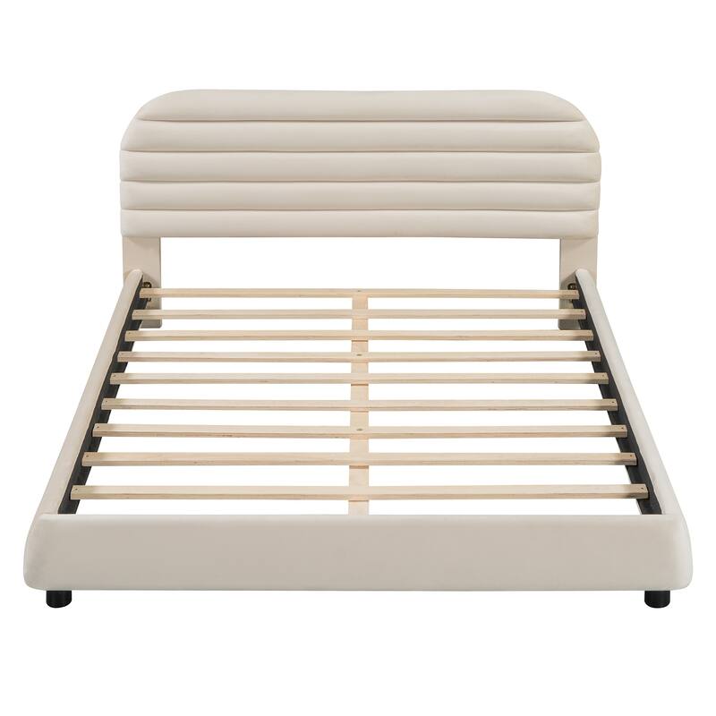 Bedroom Queen Size Velvet Upholstered Platform Bed