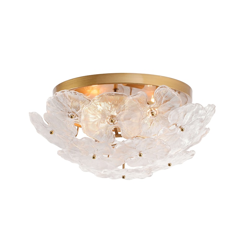 Emilia 4-Light Brushed Brass Flower Crystal Glass Flush Mount - 18.5 inches in diameter x 9 inches H