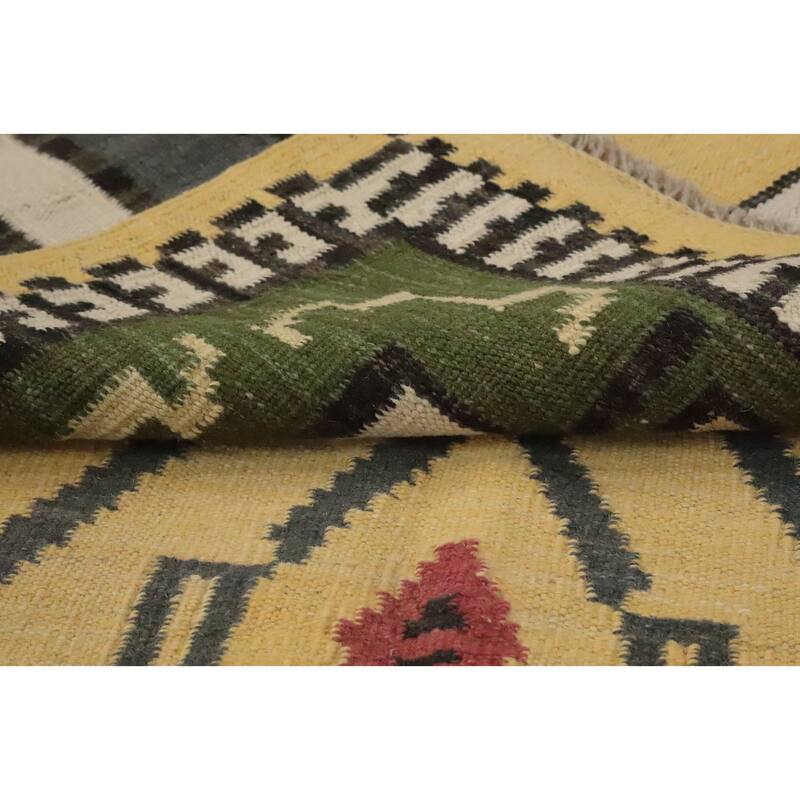 Hand Woven Oriental 100% Wool Carpet Southwestern Tribal Yellow & Gold Kilim Area Rug - 6' 7'' X 3' 8''