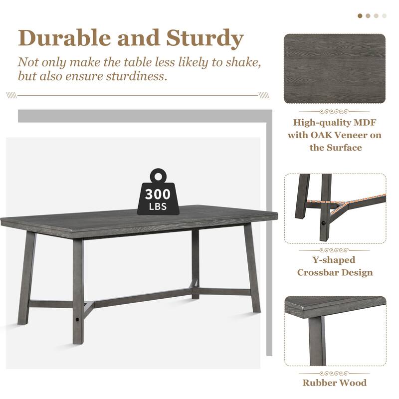 6-piece Retro Farmhouse Style Dining Set, Rectangular Table and 4 Upholstered Chairs with Rattan and Bench