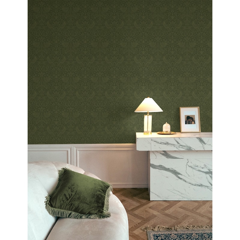 Seabrook Designs Tonal Bird Garden Prepasted Wallpaper