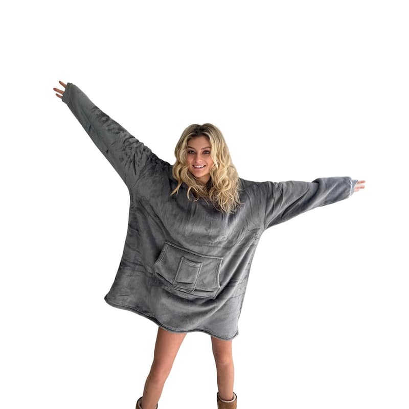 Wearable Hoodie Blanket & Oversized Sherpa Fleece Sweatshirt In One TV Blanket