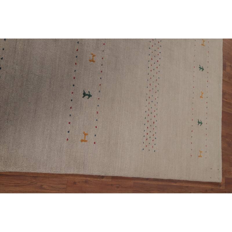 Oriental Gabbeh Area Rug Hand-Knotted Tribal Beige Wool Carpet - 5'3"x 7'6"