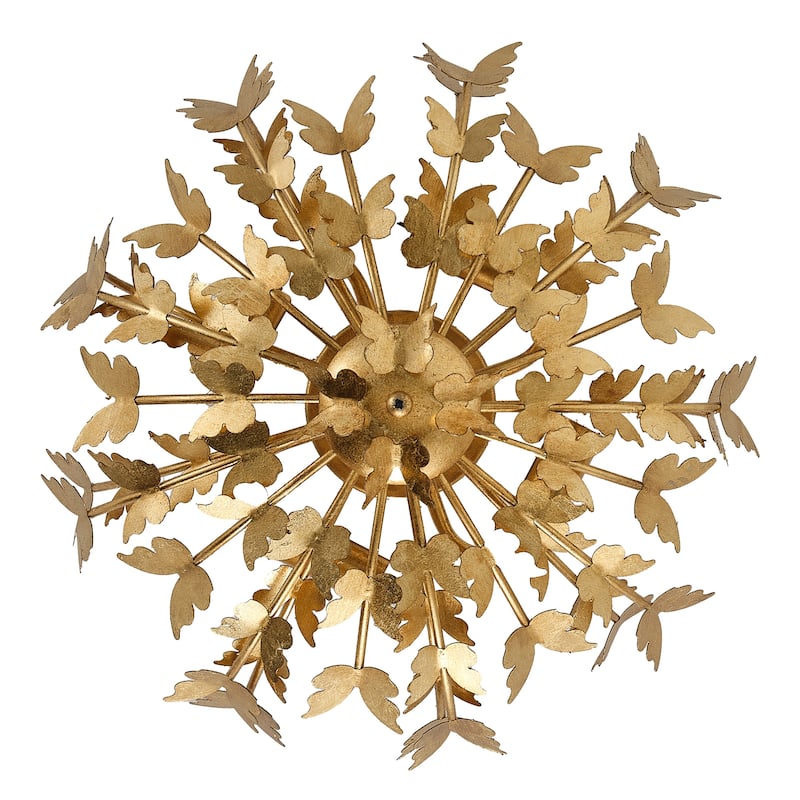Antique Gold Butterfly Bowl 4-Light Semi Flush Mount Ceiling Light - 17.7"Wx10.4"H