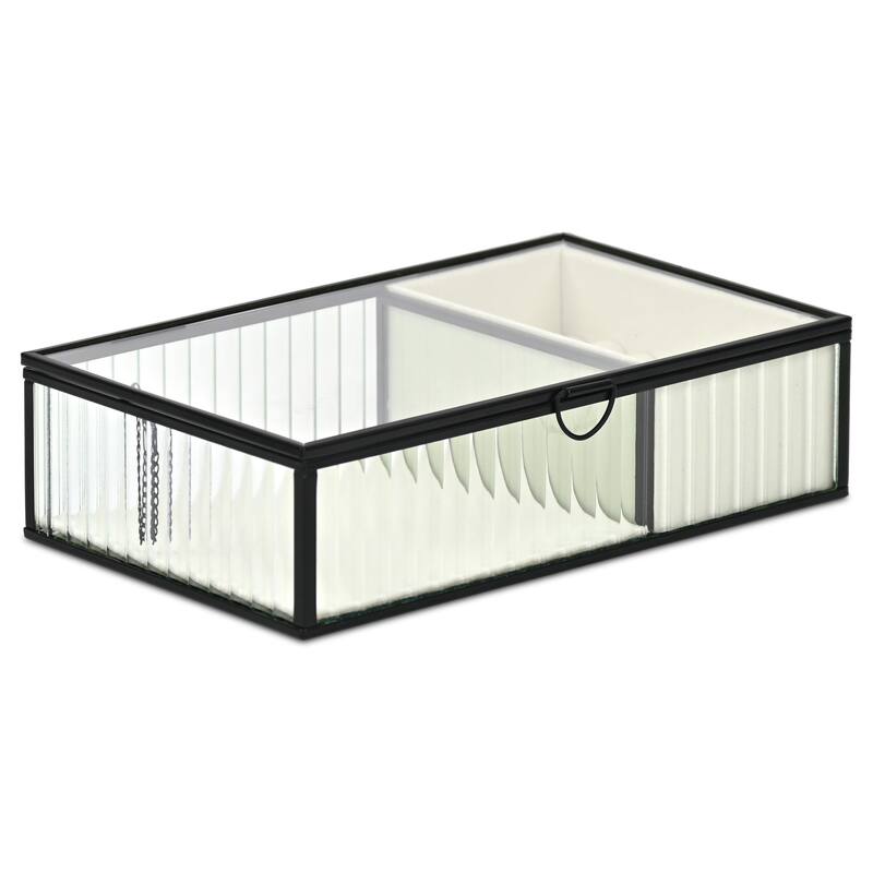 Verena 9.75" Glass Jewelry Box with Two Padded Compartments - N/A