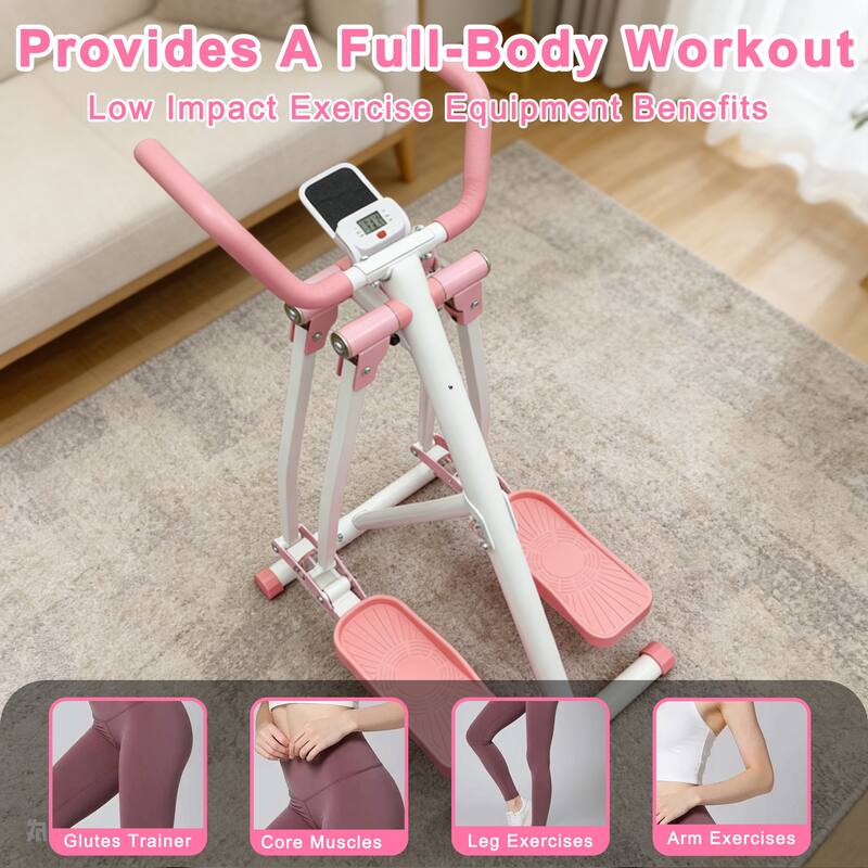 Air Walking Elliptical Machine, Foldable Cardio Cross Trainer Glider for Full-Body with LCD Display