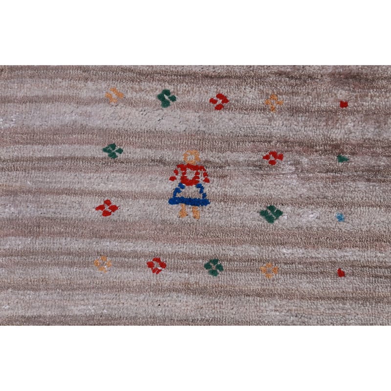 Striped Gabbeh Indian Area Rug Hand-Knotted Grey Modern Wool Carpet - 9'2" x 12'3"
