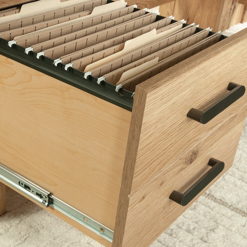 Wood L-Shaped Desk with Small Drawer, Brown