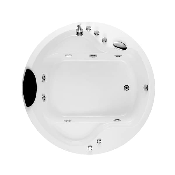 slide 2 of 7, Acrylic 59" X 59" Round Alcove Whirlpool Bathtub - 6 Water Jets - Right Side Drain