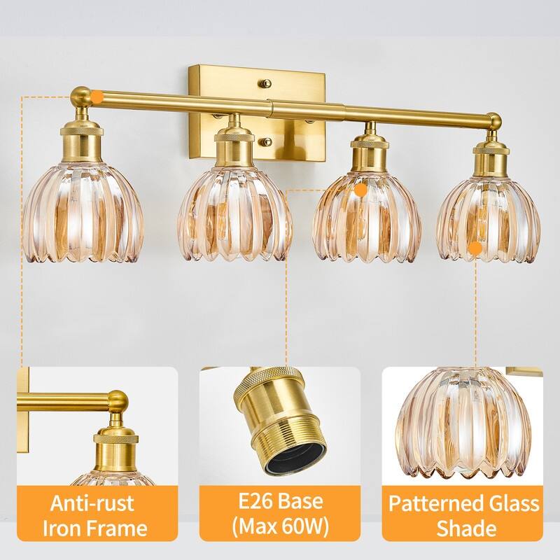 Modern Vintage Bathroom Vanity Light - Patterned Glass Shade E26 Bulb Base
