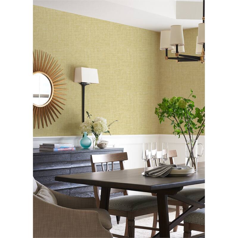 A-Street Prints Emerson Yellow Faux Linen Wallpaper