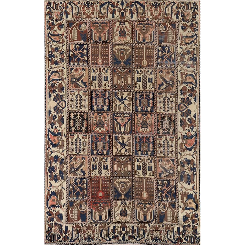 Garden Design Bakhtiari Vintage Persian Rug Handmade Wool Carpet - 6'8" x 10'2"