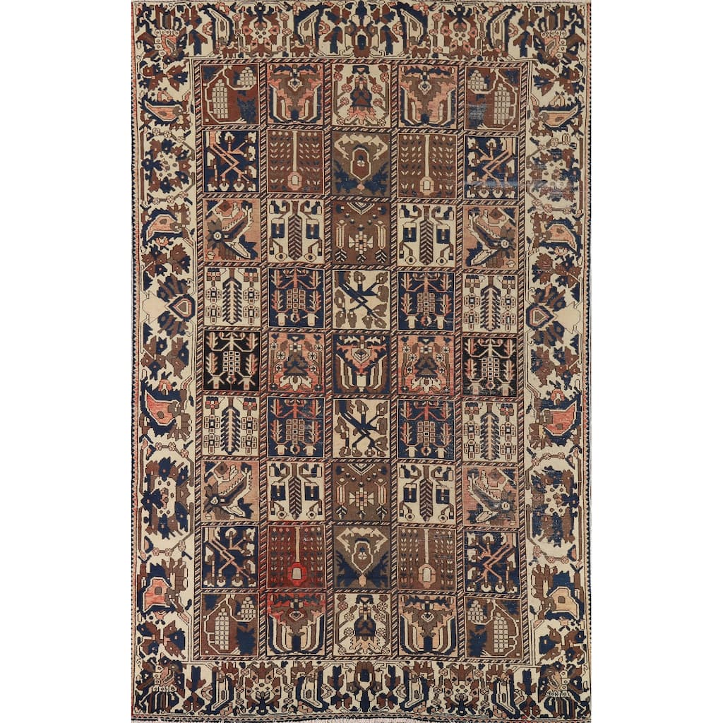 Garden Design Bakhtiari Vintage Persian Rug Handmade Wool Carpet - 6'8" x 10'2"