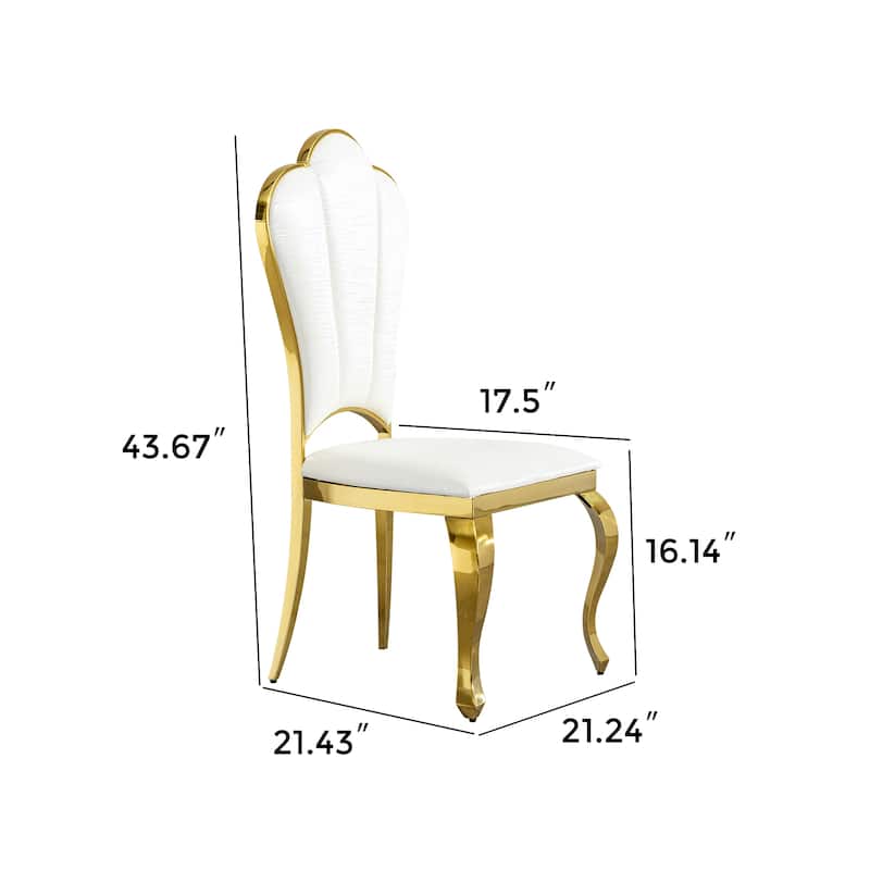 Dining chair gold stainless steel legs with white PU leather set of 2pcs