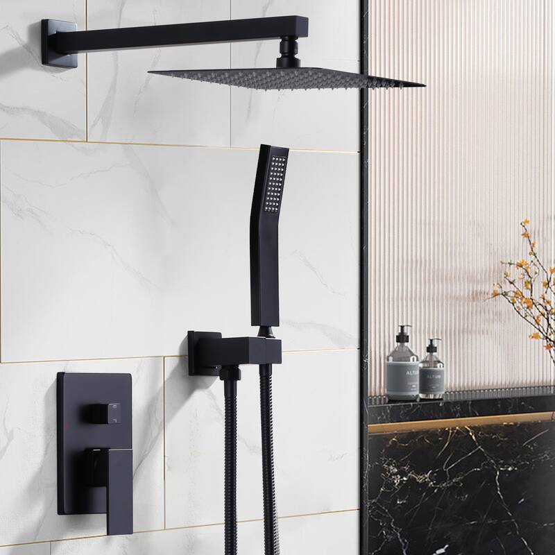 WOWOW 10 in. Square Shower Head 2-Spray Shower Faucet with Single Handle - 10 in.