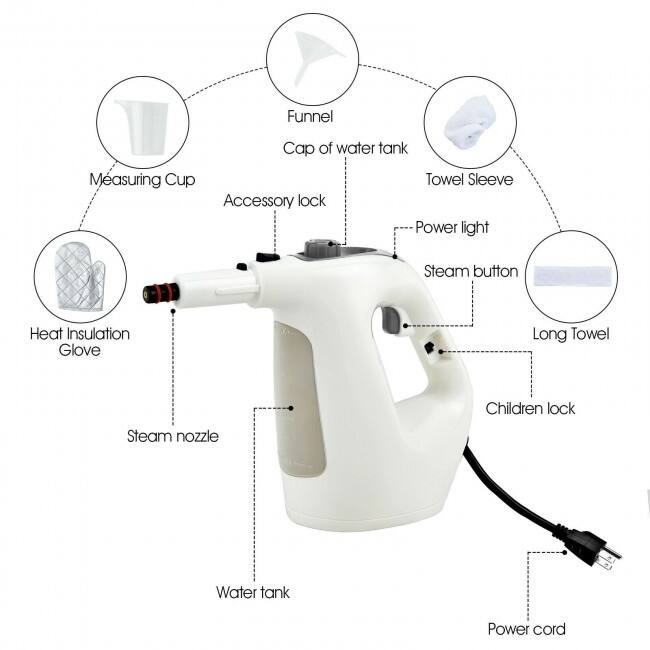 Powerful 1400W Handheld Steam Cleaner with 17 Accessories for Versatile Household Cleaning - 13" x 5" x 9.5" (L x W x H)