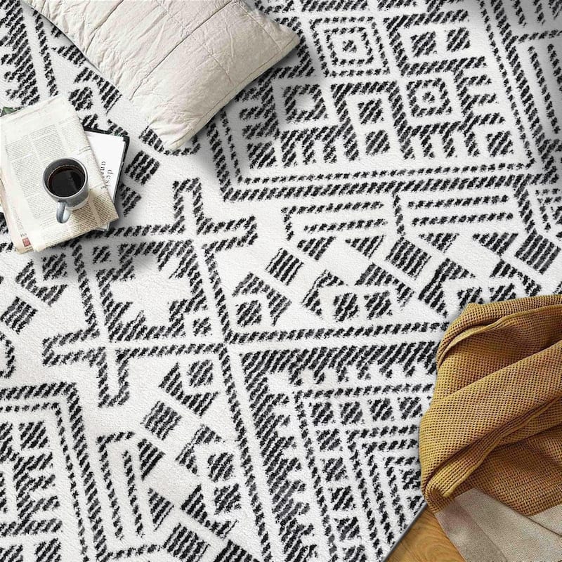 Black Ivory Tribal Pattern Stylish and Durable Area Rug