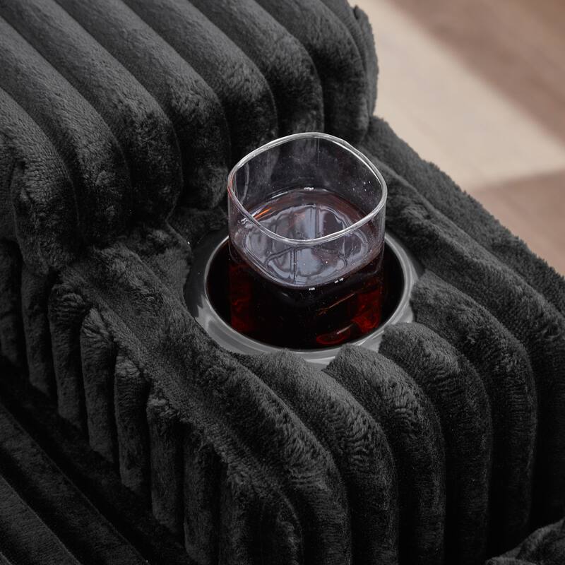 Corduroy Chaise Lounge Sofa Loveseat Sleeper Sofa with Adjustable Backrest, Cup Holders, Phone Holder and Dual Storage Armrest