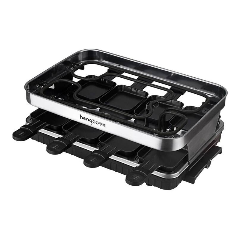Raclette Grill 8 People Grill Plate Non-stick Coated with 8 Mini Pans, Infinitely Adjustable Temperature, 1500W