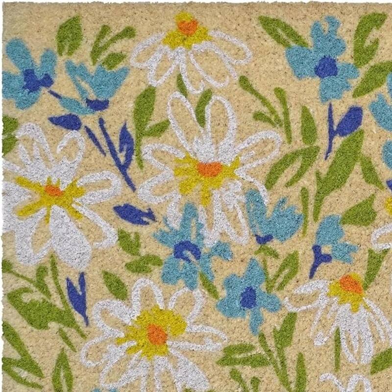 HomeRoots 18" X 30" Brown Light Blue And Green Floral Outdoor Coir Door Mat - 18.00' X '30.00