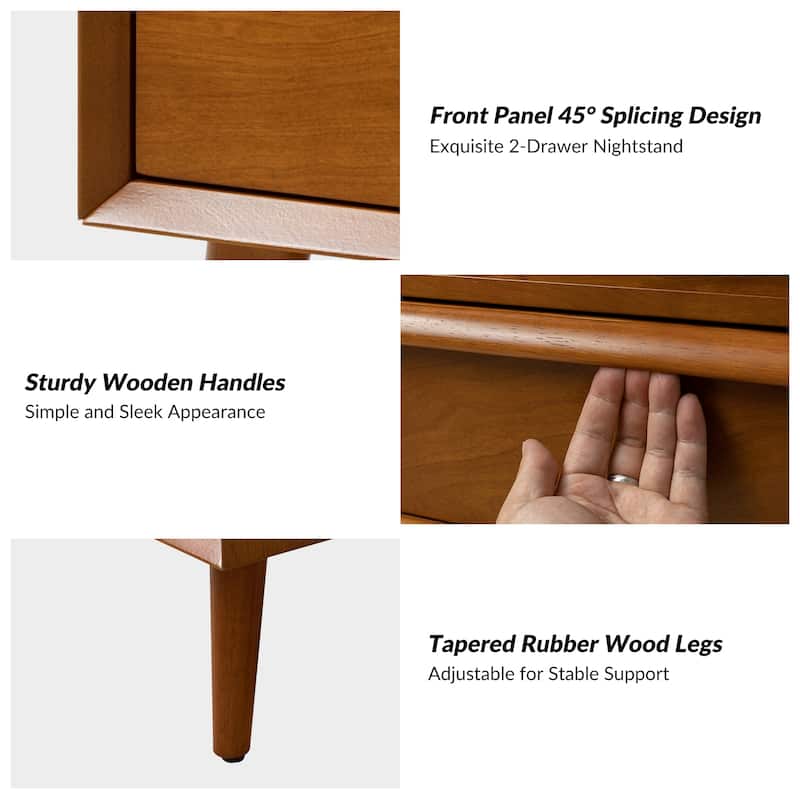 Kay Mid-century Modern 2 - Drawer Nightstand with Built-In Outlets and USB by HULALA HOME