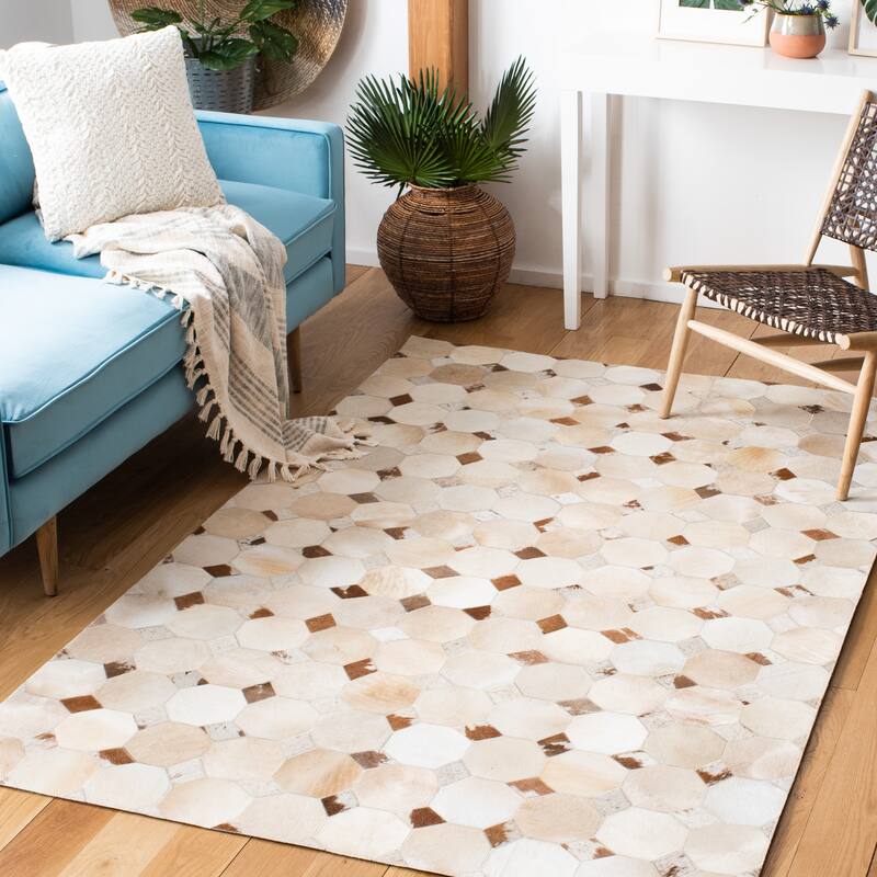 SAFAVIEH Flatweave Studio Leather Semiye Modern Rug - 5' x 8' - Ivory/Brown