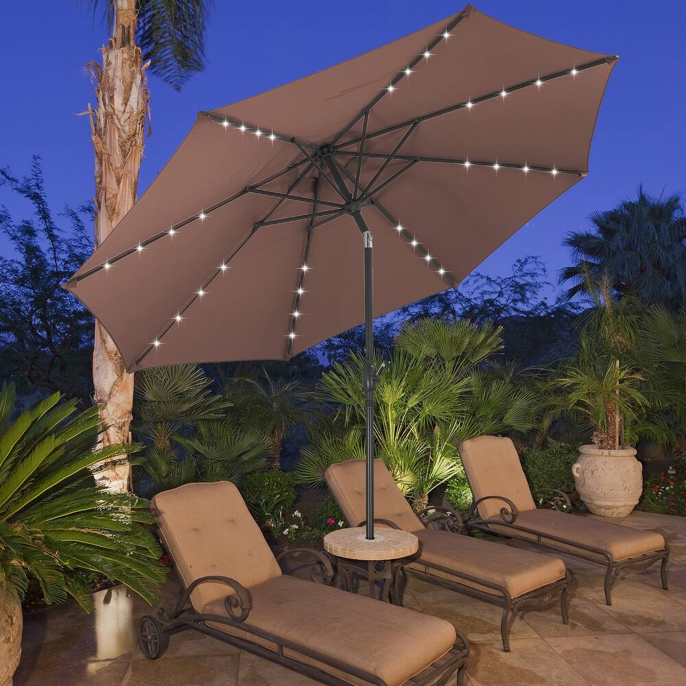 Ainfox 10ft Patio Umbrella with Lights Outdoor Solar Umbrella
