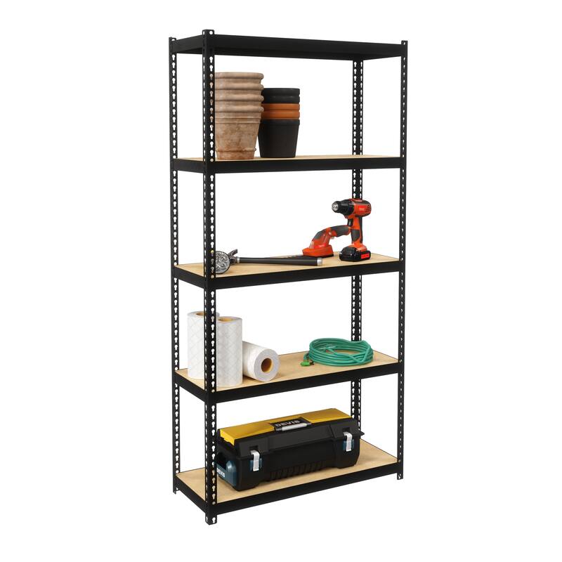 Space Solutions 1000 Riveted Steel Shelving 5-Shelf Unit, 12D x 30W x 60H, Black - Black