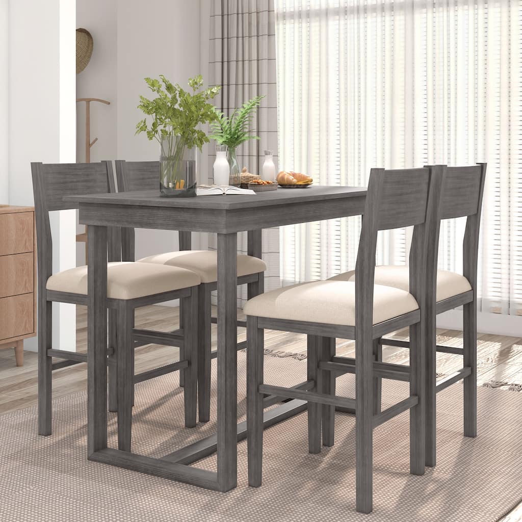 Gray Farmhouse 5-Piece Counter Height Dining Table Set with 4 Chairs